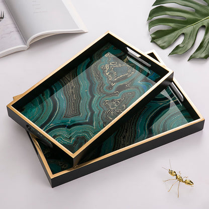 LuxeCraft Agate Stone Pattern Glass Tray – Handmade Decorative Wood & Glass Tray