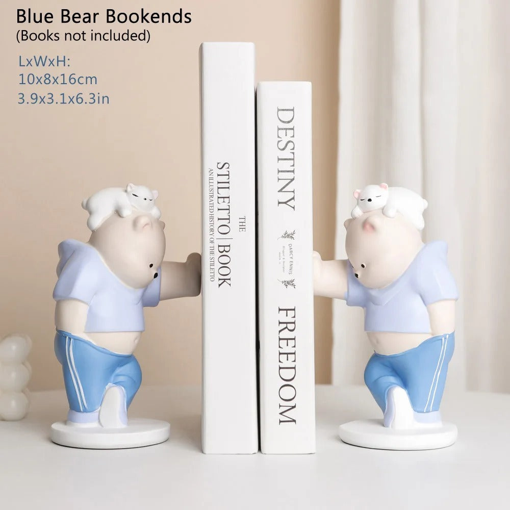Bear Healing Bookend Ornaments – Resin Table Decorations, Nordic Minimalist Desk Sculpture, Cute Kids & Home Office Display