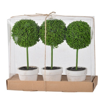 Verdantia Mini Faux Potted Boxwood Topiaries – Set of 3 Decorative Indoor Green Plants