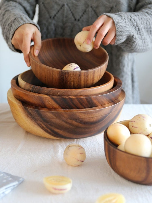 KiyomiCraft Japanese Natural Wooden Bowl – Handmade Food Container