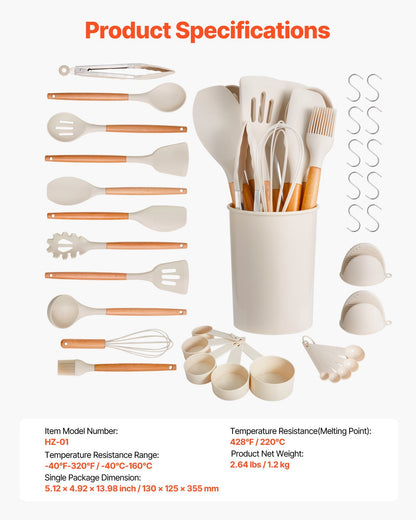 EliteChef 34 PCS Premium Silicone Kitchen Utensils Set – Heat Resistant Non-Stick Cooking Tools with Spatulas & Spoons