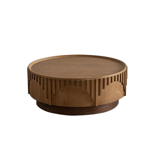 Handcrafted Relief  Wood  Round  Solid Table