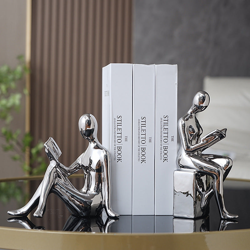 Novare Silver Electroplated Abstract Bookend – Modern Minimalist Ceramic Artware Ornament