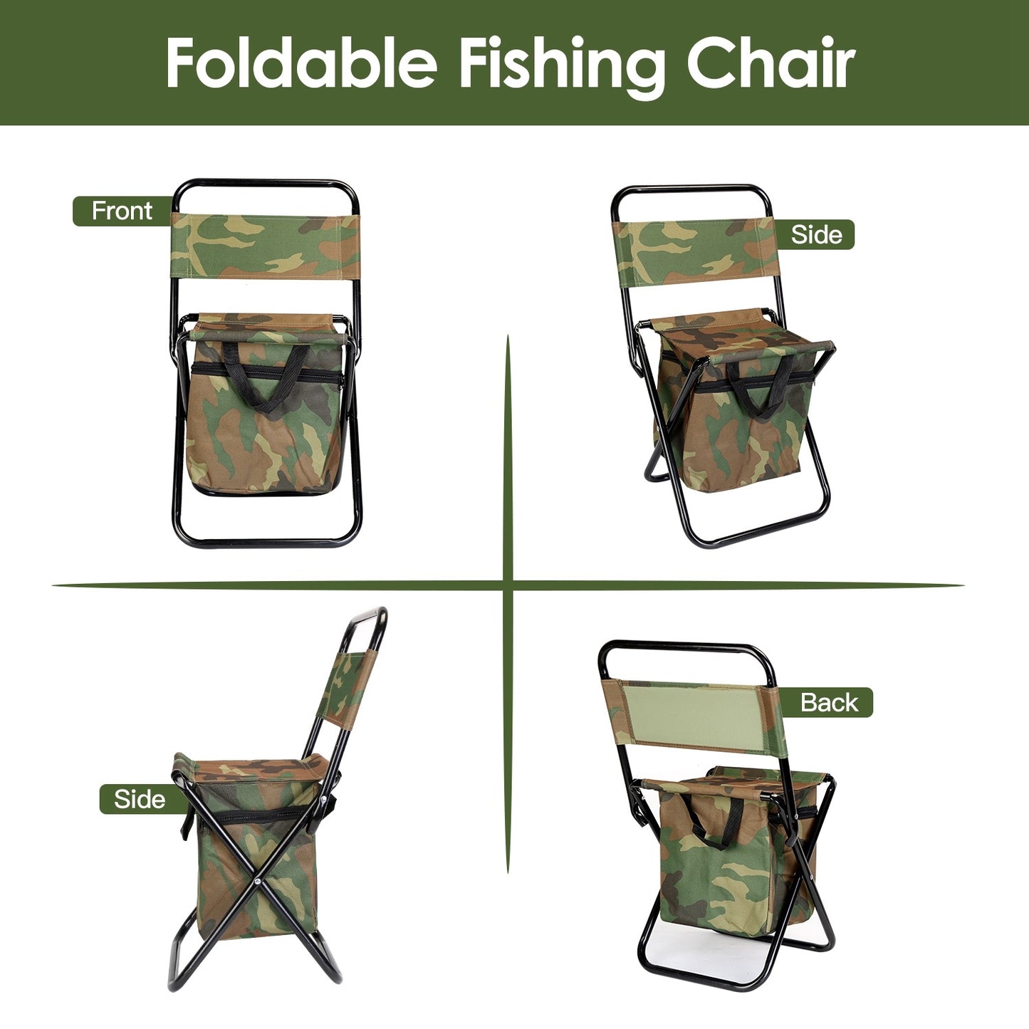Foldable Fishing Chair With Backrest Built-In Cooler