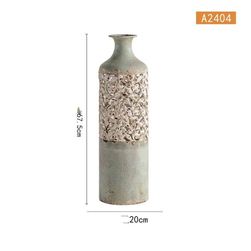 Artisano Pastoral Electroplated Metal Floor Vase – Retro Decorative Spray-Painted Vase for Flower Arrangements & Home Decor