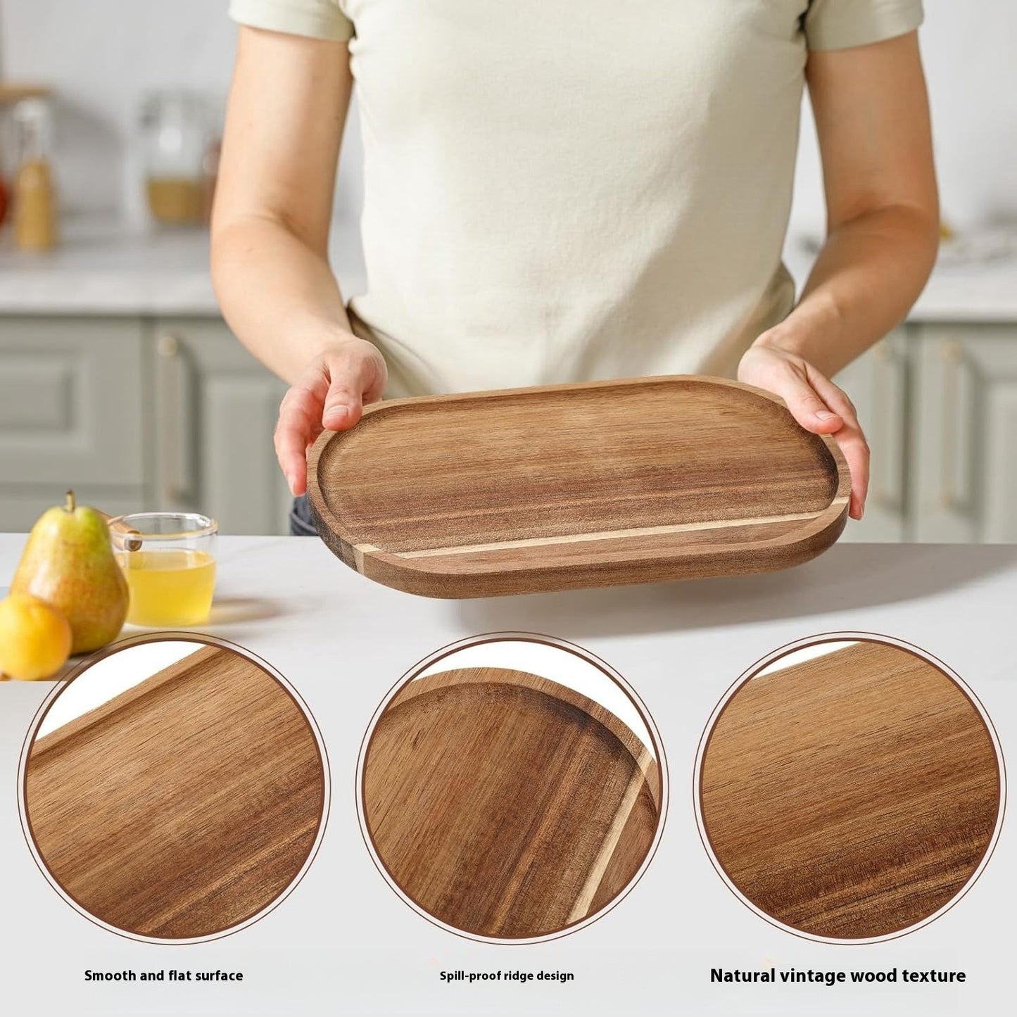 MoriWood Japanese Acacia Wood Serving Tray – Elegant Fruit & Tea Tray