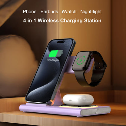 Elite 4 in 1 Wireless Charger 15w – Fast Charging Dock for iPhone, Apple Watch, AirPods with Sleek Foldable Design