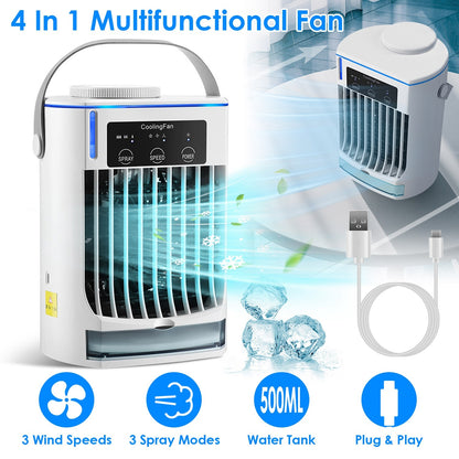 CoolMist Portable Air Conditioner Fan – 3 Speed Personal Humidifier with 500ml Water Tank & Night Light