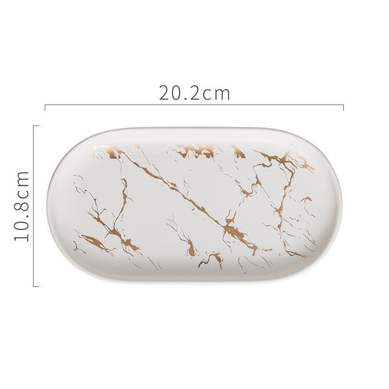 Gold Leaf Patterned Oval Marble Tray