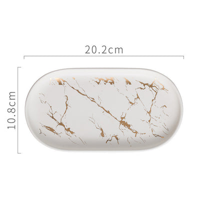 Gold Leaf Patterned Oval Marble Tray