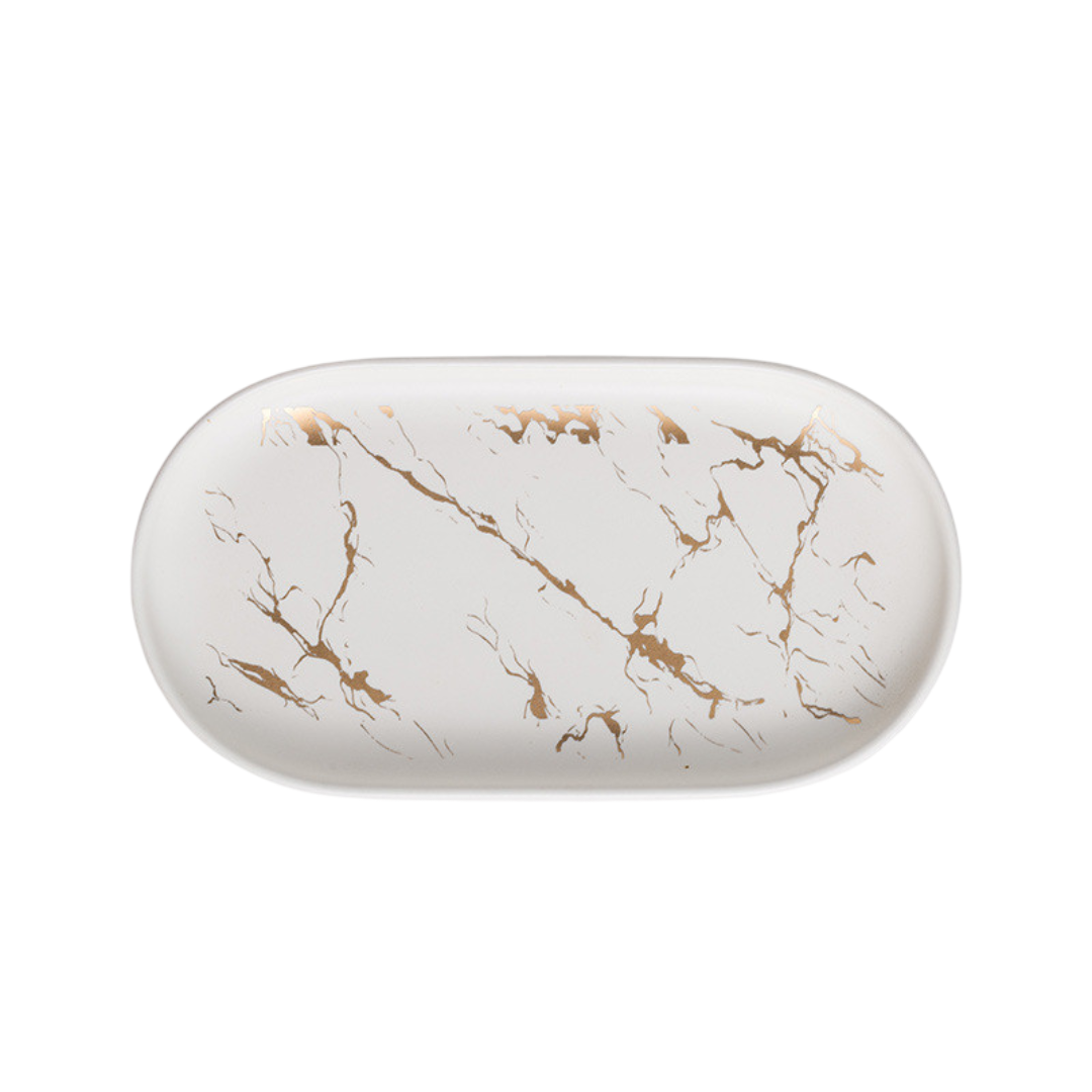 Aurelia Gold Leaf Patterned Oval Marble Tray - Tavira Store | A Luxario Labs Ltd Brand. 