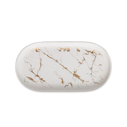 Aurelia Gold Leaf Patterned Oval Marble Tray - Tavira Store | A Luxario Labs Ltd Brand. 