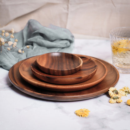 AcaciaCraft Wooden Snack Plate – Natural, Dark Brown
