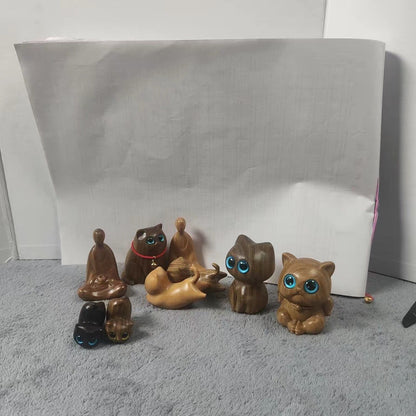 Handcrafted Sandalwood & Ebony Cat Figurines – Minimalist Wooden Animal Ornaments Collection