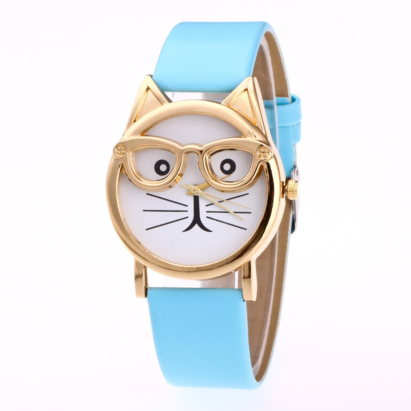 Quartz Core  Gold Cat Face Watch – Cute Glasses Design Wristwatch - Tavira Store | A Luxario Labs Ltd Brand. 