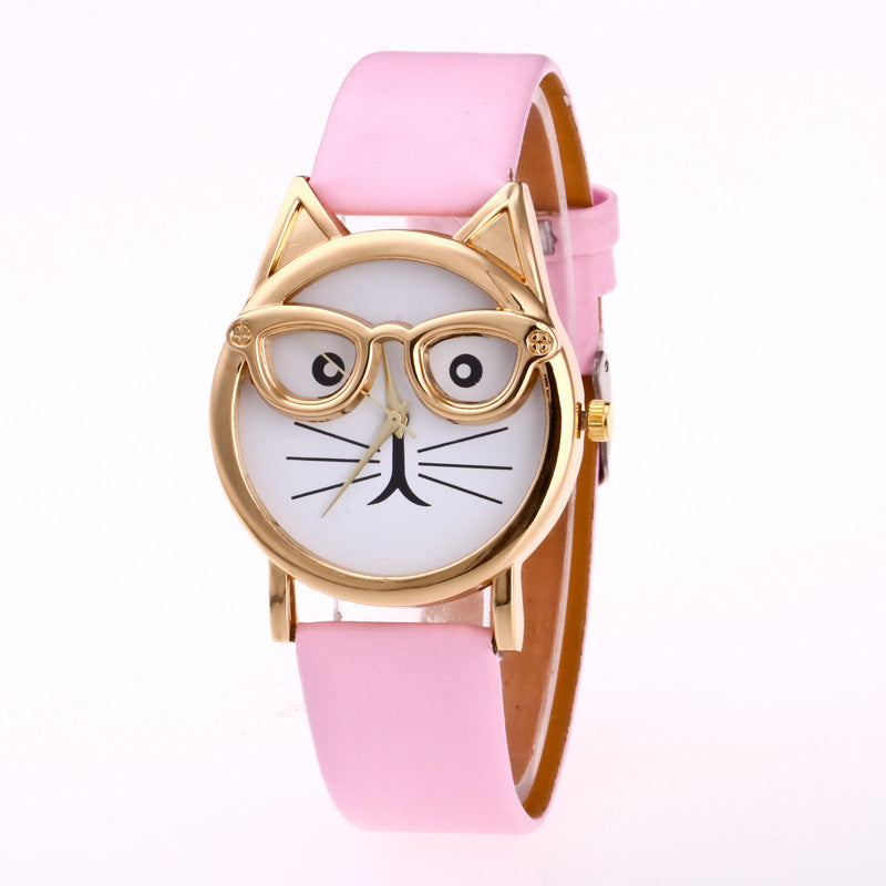 Quartz Core  Gold Cat Face Watch – Cute Glasses Design Wristwatch - Tavira Store | A Luxario Labs Ltd Brand. 