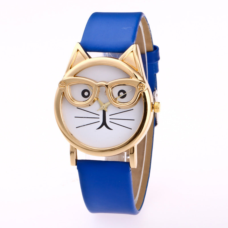 Quartz Core  Gold Cat Face Watch – Cute Glasses Design Wristwatch - Tavira Store | A Luxario Labs Ltd Brand. 