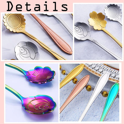 GoldPetal Stainless Steel 8-piece Cherry Blossom Spoon Set – Gold, Silver, Rose Gold