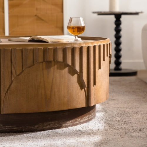 Handcrafted Relief  Wood  Round  Solid Table
