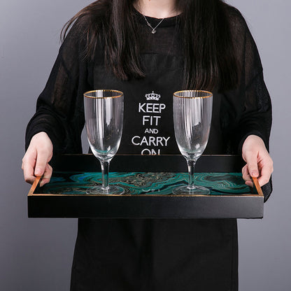 LuxeCraft Agate Stone Pattern Glass Tray – Handmade Decorative Wood & Glass Tray