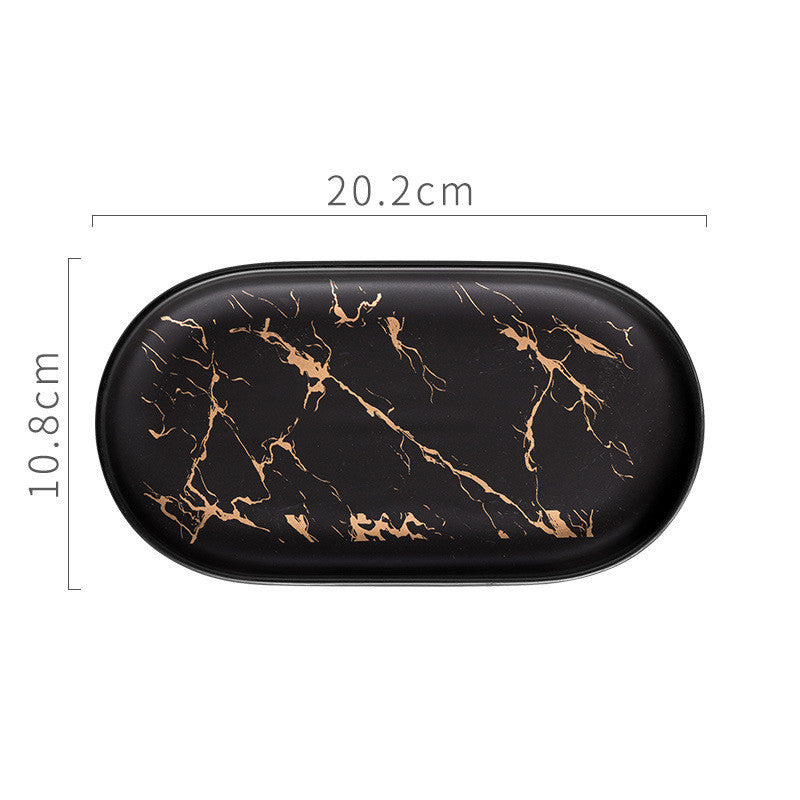 Gold Leaf Patterned Oval Marble Tray