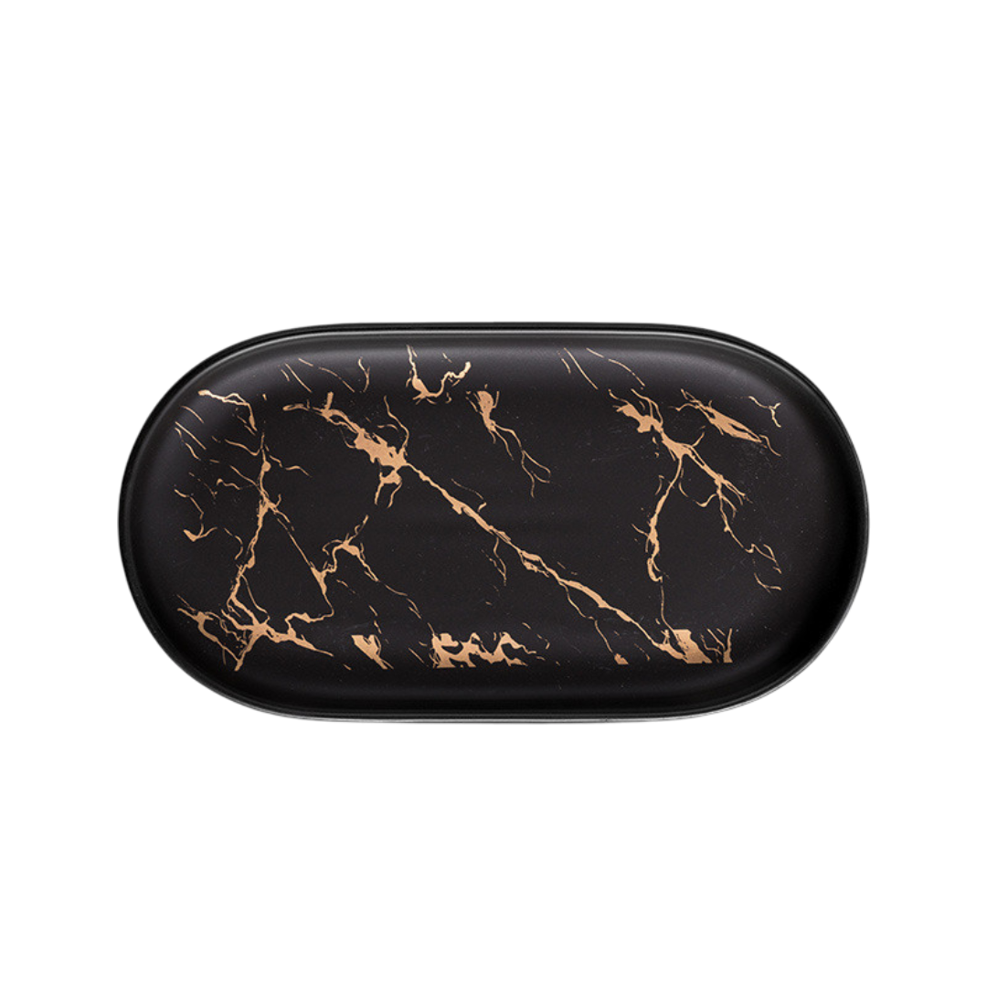 Aurelia Gold Leaf Patterned Oval Marble Tray - Tavira Store | A Luxario Labs Ltd Brand. 