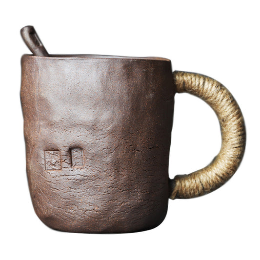 ClayArt Rock Mineral Handcrafted Water Cup – Large Artisan Pottery with Soup Spoon