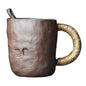 ClayArt Rock Mineral Handcrafted Water Cup – Large Artisan Pottery with Soup Spoon