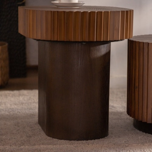 Handcraft Round Nesting Coffee Table Set Of 2, - Chic Wave Stripe