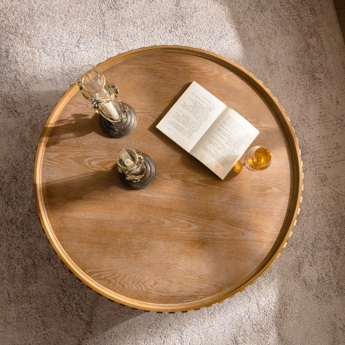 Handcrafted Relief  Wood  Round  Solid Table