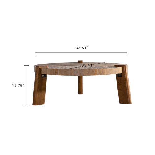 Rustic Round Wooden Coffee Table – Solid Wood Minimalist Design for Living Room, Apartment & Office, Easy Assembly