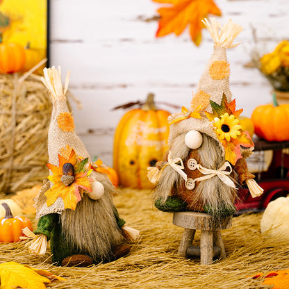 Charming Thanksgiving Linen Ornaments – Festive Straw Hat Dwarfs for Men & Women, Elegant American-European Pastoral Holiday Decor