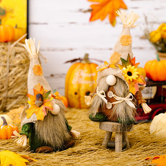 Charming Thanksgiving Linen Ornaments – Festive Straw Hat Dwarfs for Men & Women, Elegant American-European Pastoral Holiday Decor