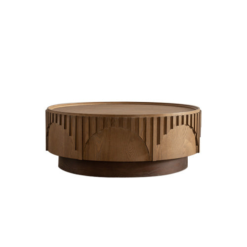 Handcrafted Relief  Wood  Round  Solid Table