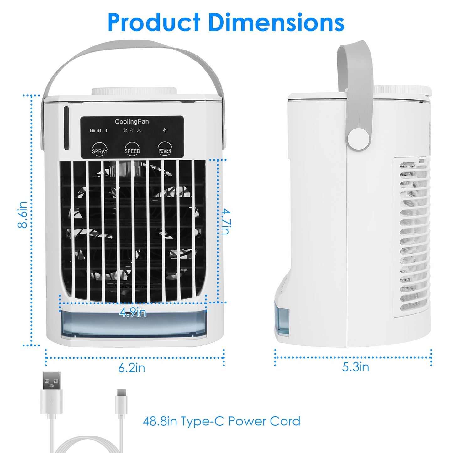 CoolMist Portable Air Conditioner Fan – 3 Speed Personal Humidifier with 500ml Water Tank & Night Light