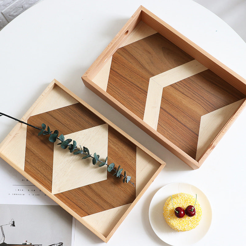 WOODENNX Geometric Design Tray – Stylish Wooden Tray for Home Decoration