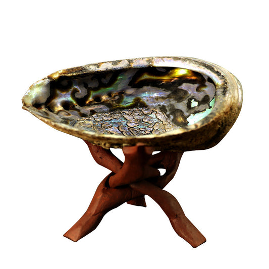 SacredAura Abalone Shell & Holy Wood Stand – Luxury White Sage Smudging Bowl for Home Spiritual Decoration & Gifts
