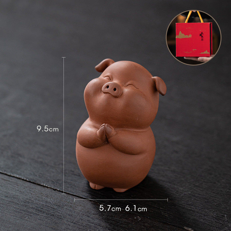 Astoria Zodiac Pig Figurine – Handcrafted Purple Clay Sculpture, Festive & Business Gift.