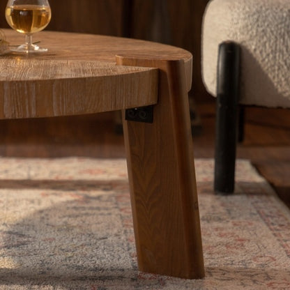 Rustic Round Wooden Coffee Table – Solid Wood Minimalist Design for Living Room, Apartment & Office, Easy Assembly
