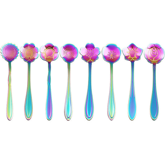 GoldPetal Stainless Steel 8-piece Cherry Blossom Spoon Set – Gold, Silver, Rose Gold