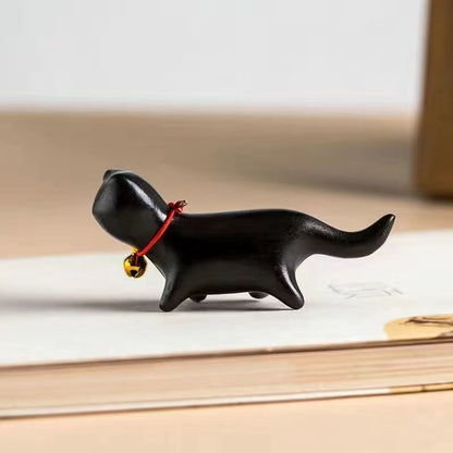 Handcrafted Sandalwood & Ebony Cat Figurines – Minimalist Wooden Animal Ornaments Collection