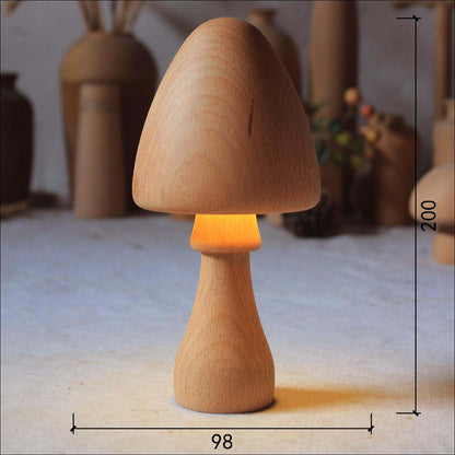 MushGlow Solid Wood Mushroom-Shaped Rechargeable Night Light – Push Control Wooden LED Lamp