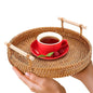 Burius Rattan Tray 8.7 Inch – Round Woven Serving Basket with Handles for Bread, Fruit, Coffee Table & Home Decor