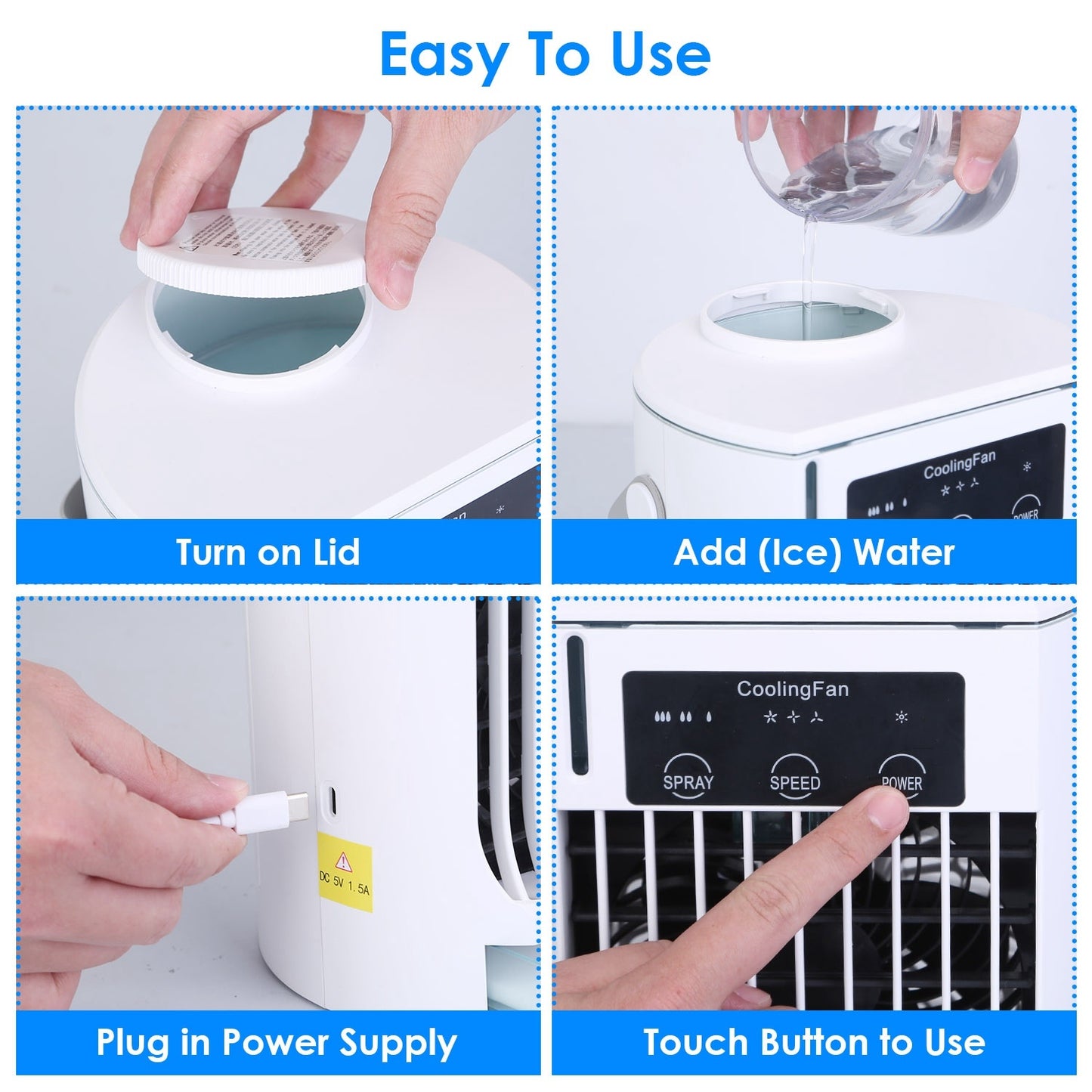 CoolMist Portable Air Conditioner Fan – 3 Speed Personal Humidifier with 500ml Water Tank & Night Light