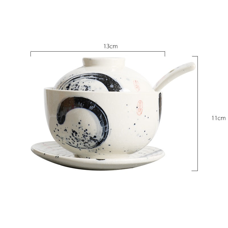 CeramiLux Ceramic Stew Pot Set – Soup Bowl with Bottom Plate, Cover & Spoon