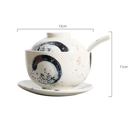 CeramiLux Ceramic Stew Pot Set – Soup Bowl with Bottom Plate, Cover & Spoon