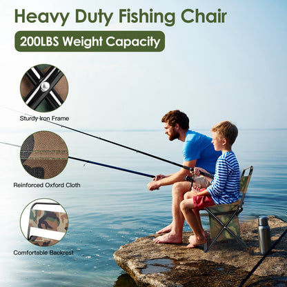 Foldable Fishing Chair With Backrest Built-In Cooler