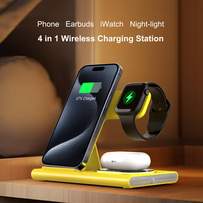 Elite 4 in 1 Wireless Charger 15w – Fast Charging Dock for iPhone, Apple Watch, AirPods with Sleek Foldable Design