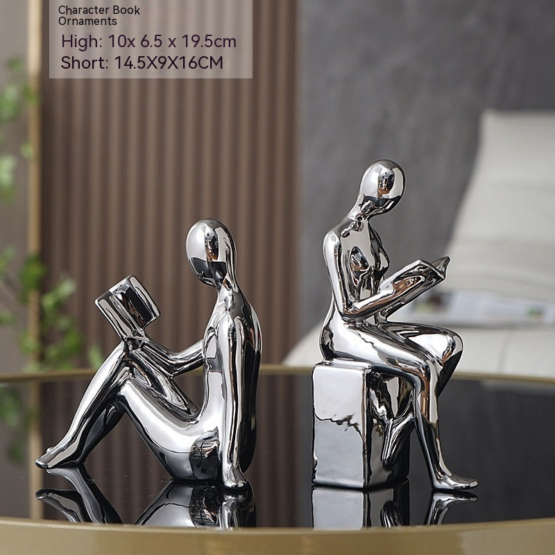 Novare Silver Electroplated Abstract Bookend – Modern Minimalist Ceramic Artware Ornament.