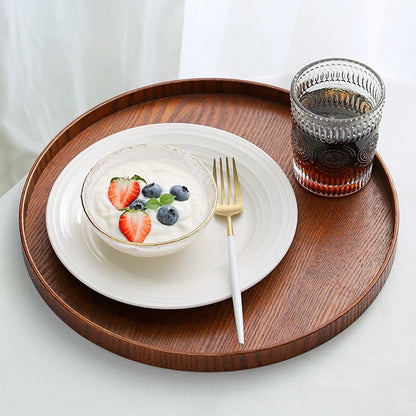KowaWood Japanese Wooden Tea Tray – Round Serving & Storage Plate